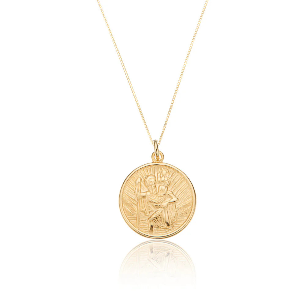 Solid Gold Medium Round St Christopher Necklace | Lily & Roo