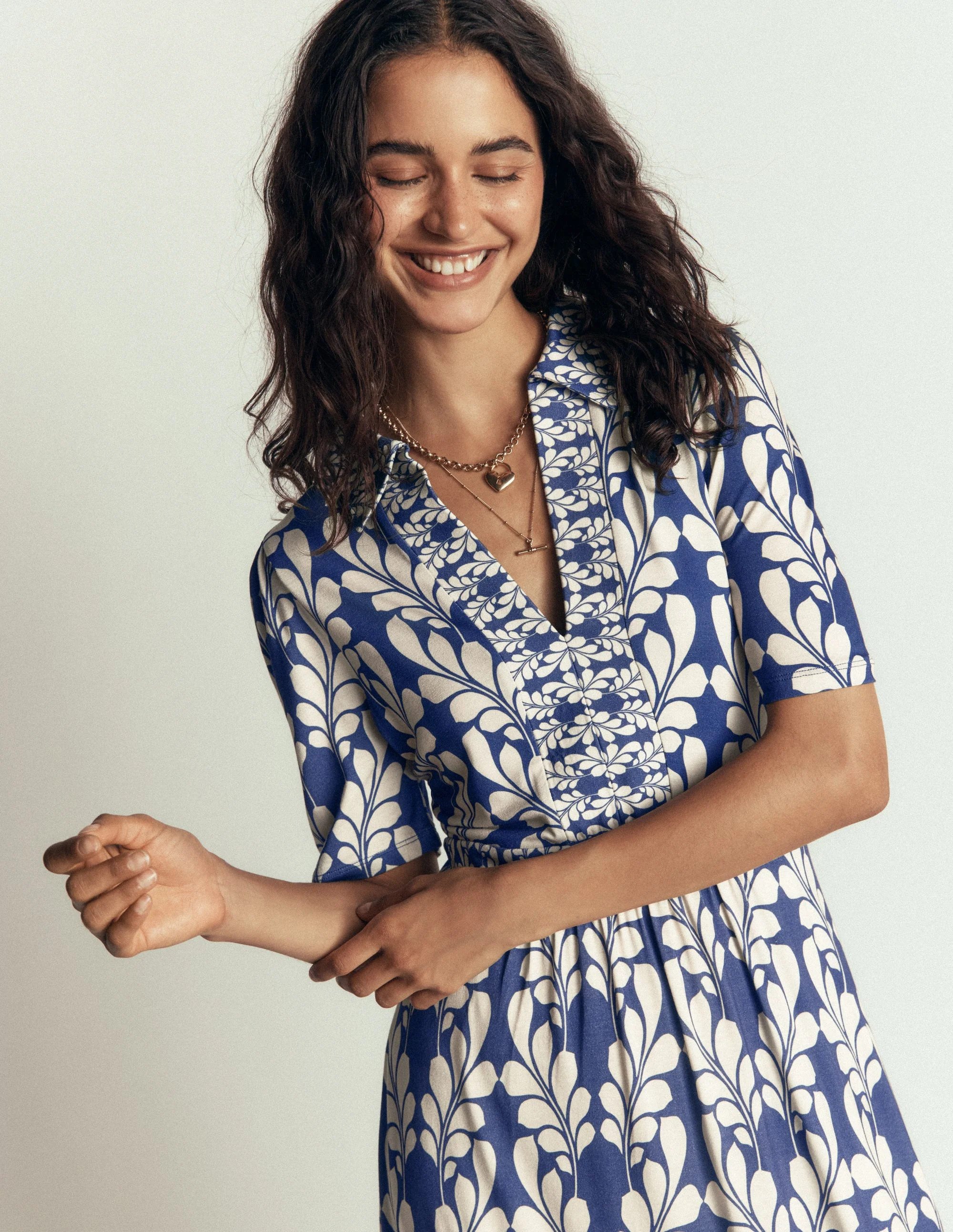 Heidi Jersey Midi Tea Dress-Almond Milk, Geo | Boden (US)