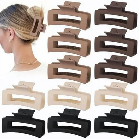 12 count Medium Hair Clips for Women, 3.5 Inch Square Claw Clips, Colorful Hair Claw Clips for Thick and Thin Hair, Bulk Hair Accessories for Women and Girls- Brown | Walmart (US)
