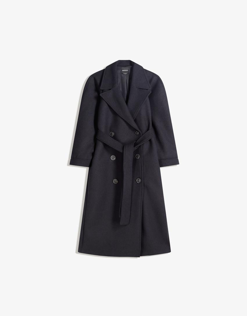 Oversize-Mantel mit Wollanteil und Gürtel - Jacken und Mäntel - Damen | Bershka DE
