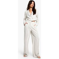 Womens Tall Stripe Linen Look Wide Leg Trouser - White - 10, White | Boohoo.com (UK & IE)