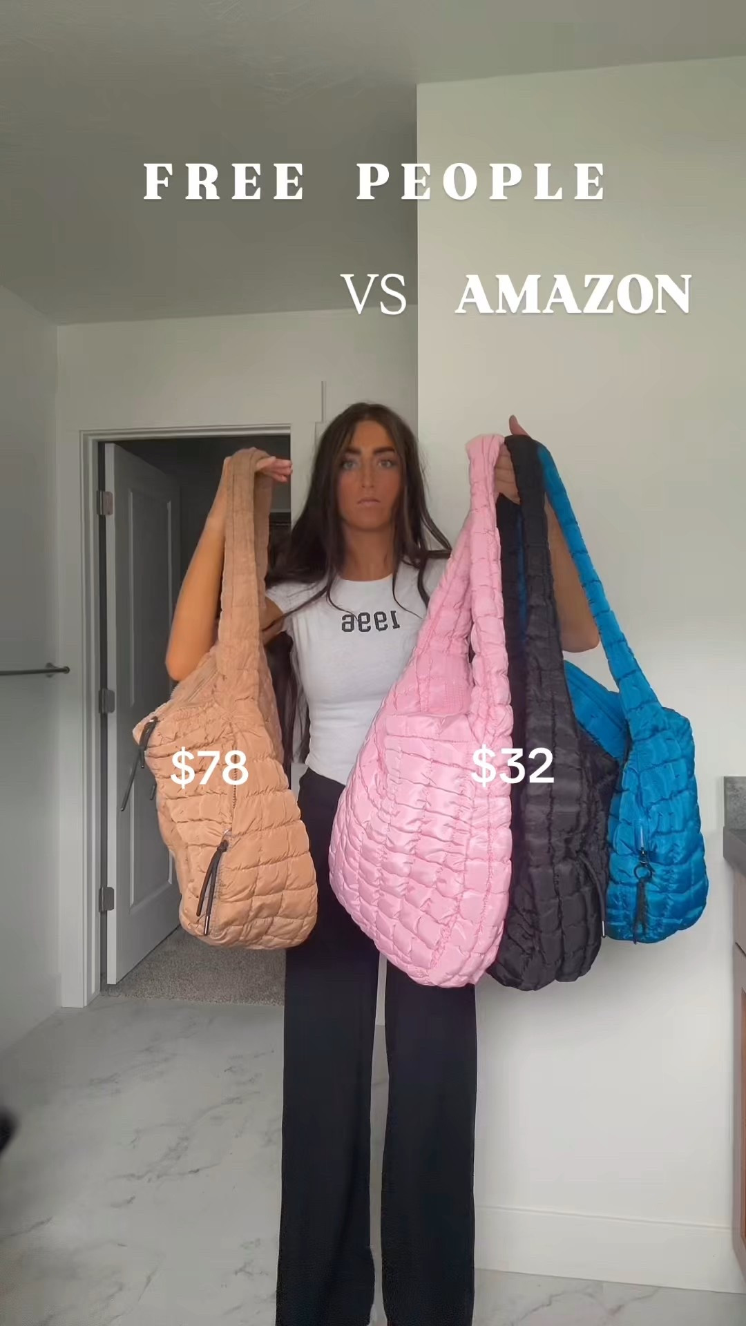 Free People VS Amazon!! I bought the size large! My favorite bag in the best dupe🫶🏽 Amazon cooked the quality is 💯 #amazon #amazonlookalikes #amazonmusthaves #amazonfinds #freepeople 