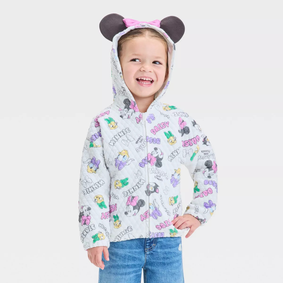 Toddler Girls' Disney Minnie Mouse & Friends Quilted Zip-Up Hoodie - Off-White | Target