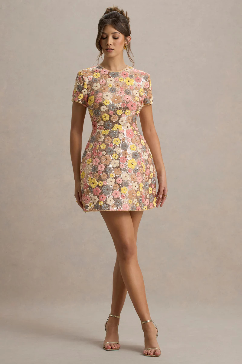 Eira | Floral Print Sequin Mini Dress | Club L London