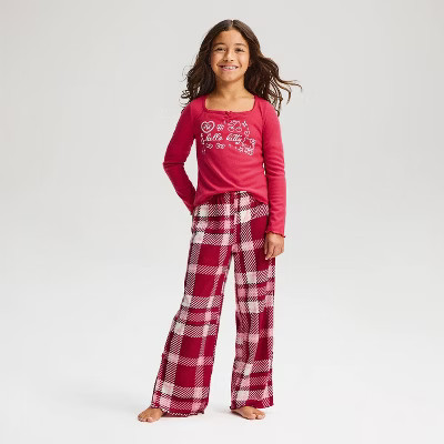 Girls' Hello Kitty Holiday Long Sleeve 2pc Pajama Set - Red L | Target