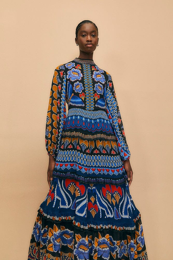 black ainika sparkle long sleeve maxi dress | FarmRio (US)