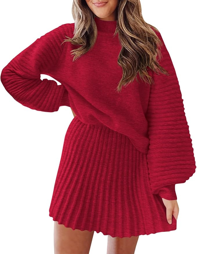 Zwurew Womens 2 Piece Skirt Sets 2025 Mock Neck Ribbed Sweaters and Mini Skirt Fall Winter Two Pi... | Amazon (US)