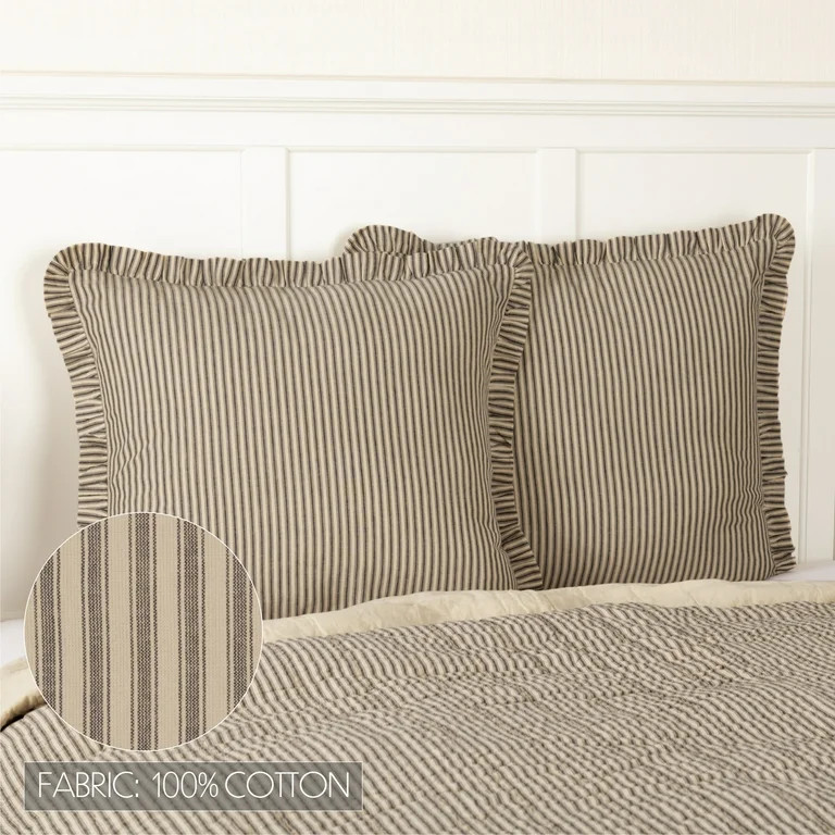VHC Brands Sawyer Mill Charcoal Ticking Stripe Collection Farmhouse Style Pillow Cover Sham (Euro... | Walmart (US)