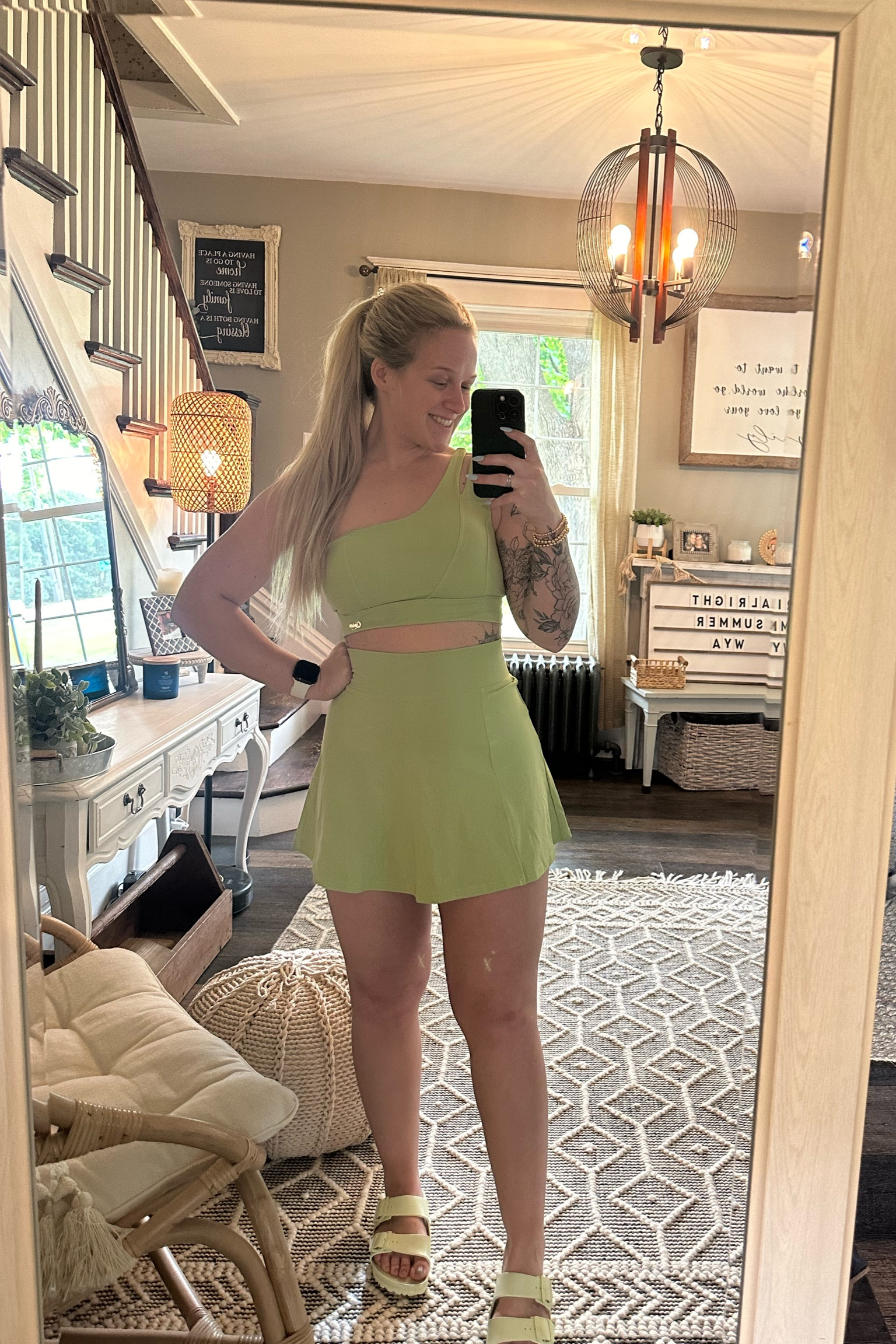 This color is so fun!💚 highly recommend this set. Wearing a size medium in the both the bra & the skort. 

#LTKActive #LTKFindsUnder50 #LTKSaleAlert
