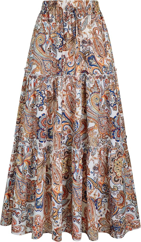 Arolina Women's Summer Maxi Skirt Trendy High Waist Pleated Ruffle Long Skirts Flowy Beach Boho S... | Amazon (US)