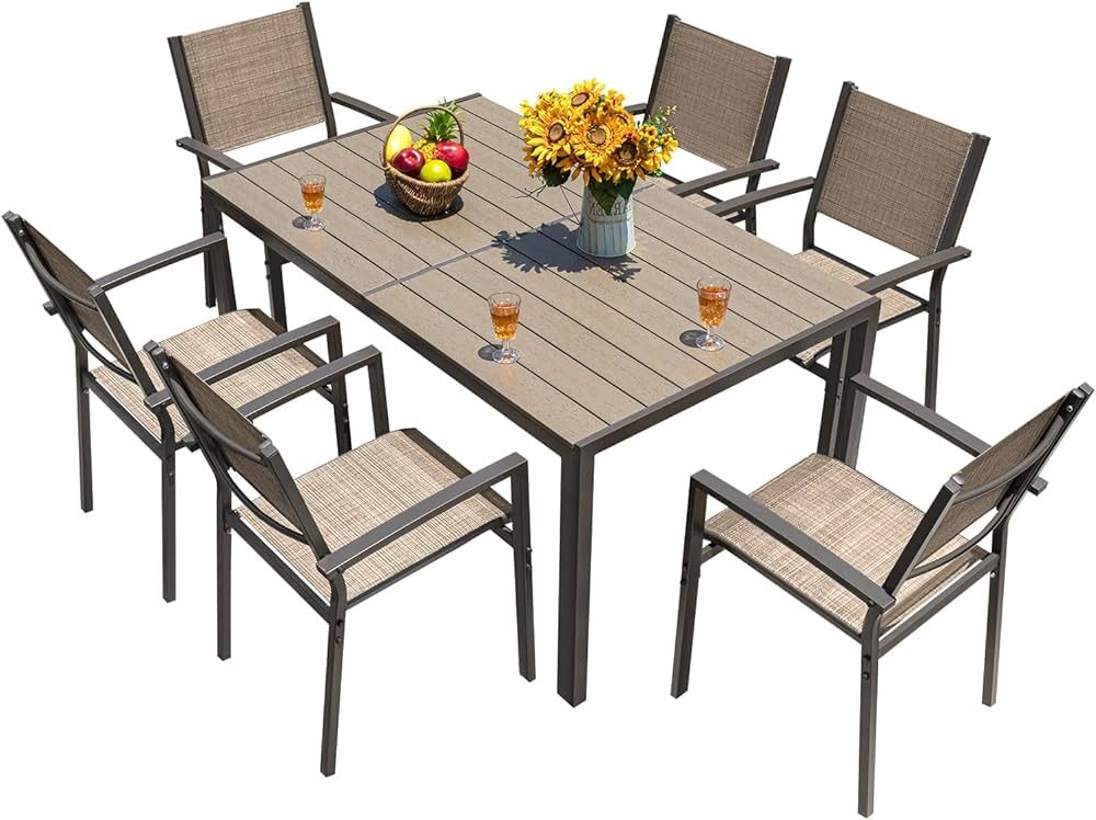 Homall 7 Pieces Patio Dining Set Outdoor Furniture with 6 Stackable Textilene Chairs and Large Ta... | Amazon (US)