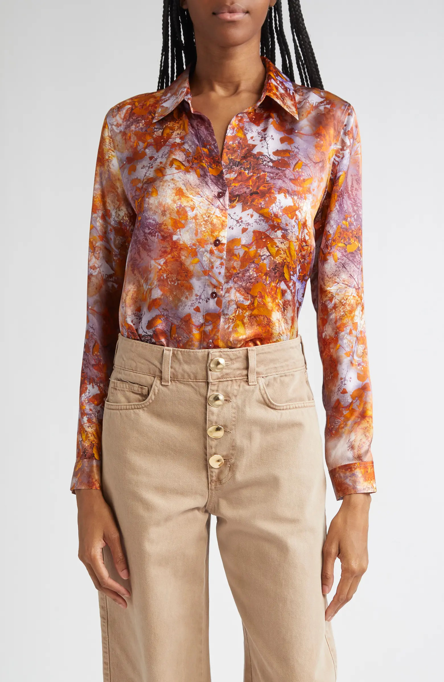 Tyler Leaf Print Silk Button-Up Shirt | Nordstrom