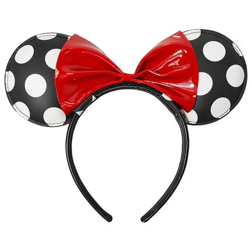 LUV HER Disney Minnie Ears - Colorful Costume Headband for Kids - Birthday Hair Accessory for Theme Park Vacation - Ages 12+, Black and White Polka Dot with Red Bow | Amazon (US)