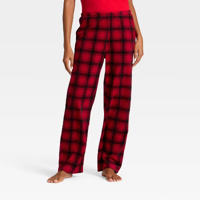 Women's Plaid Microfleece Holiday Matching Family Pajama Pants - Wondershop™ Red/Black XL | Target