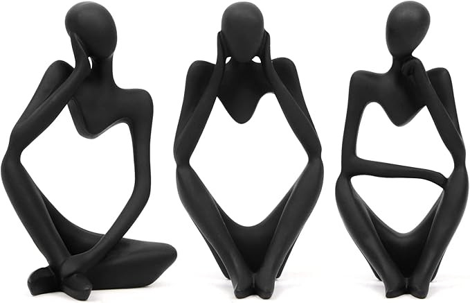 3 Pcs Black Decor Thinker Statue, Abstract Shelf Decor, Resin Modern Bookshelf Decorations for Ho... | Amazon (US)