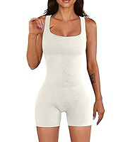 YIOIOIO Women Workout Romper Yoga Ribbed Square Neck One Piece Seamless Tank Top Jumpsuit | Amazon (US)