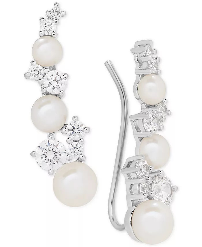 Cultured Freshwater Pearl (3-1/2 - 5-1/2mm) & Swarovksi Zirconia Ear Climbers in Sterling Silver,... | Macys (US)