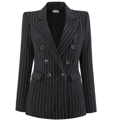 INSPIRE CHIC Women's Office Dressy Blazer Casual Double Breasted Striped Suit Jacket X-Large Blac... | Target