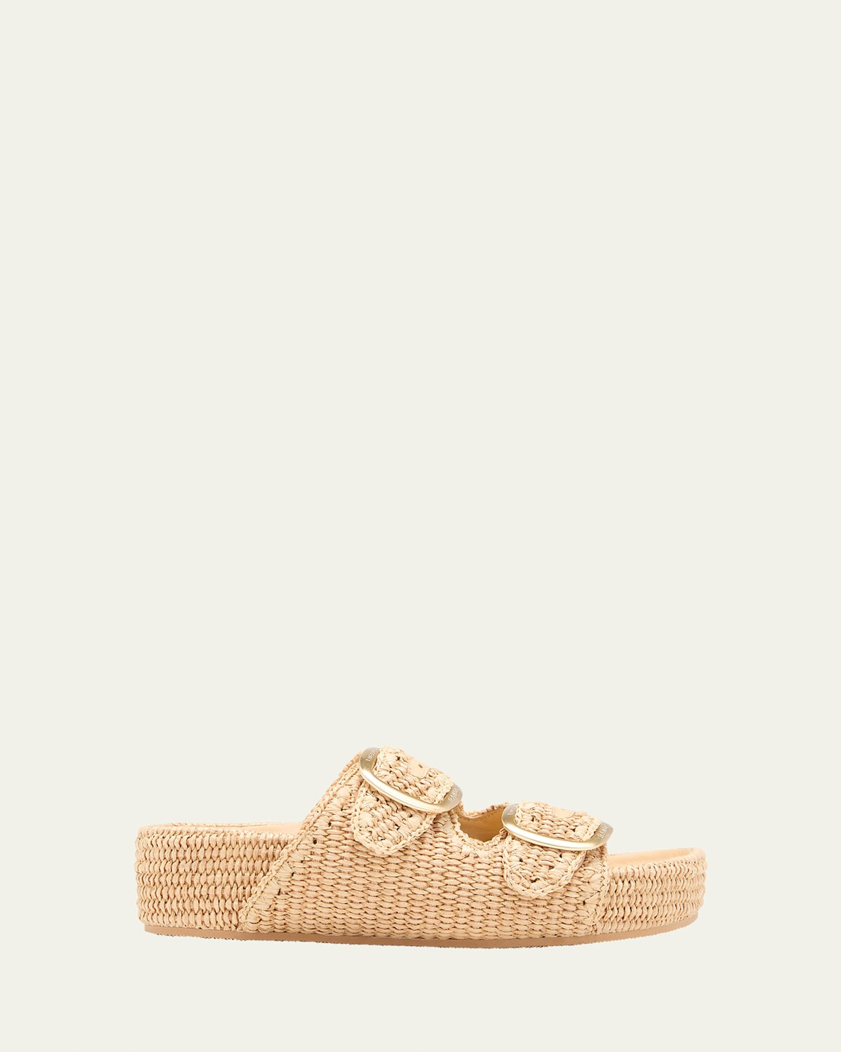 Theo Raffia Dual-Buckle Slide Sandals | Bergdorf Goodman