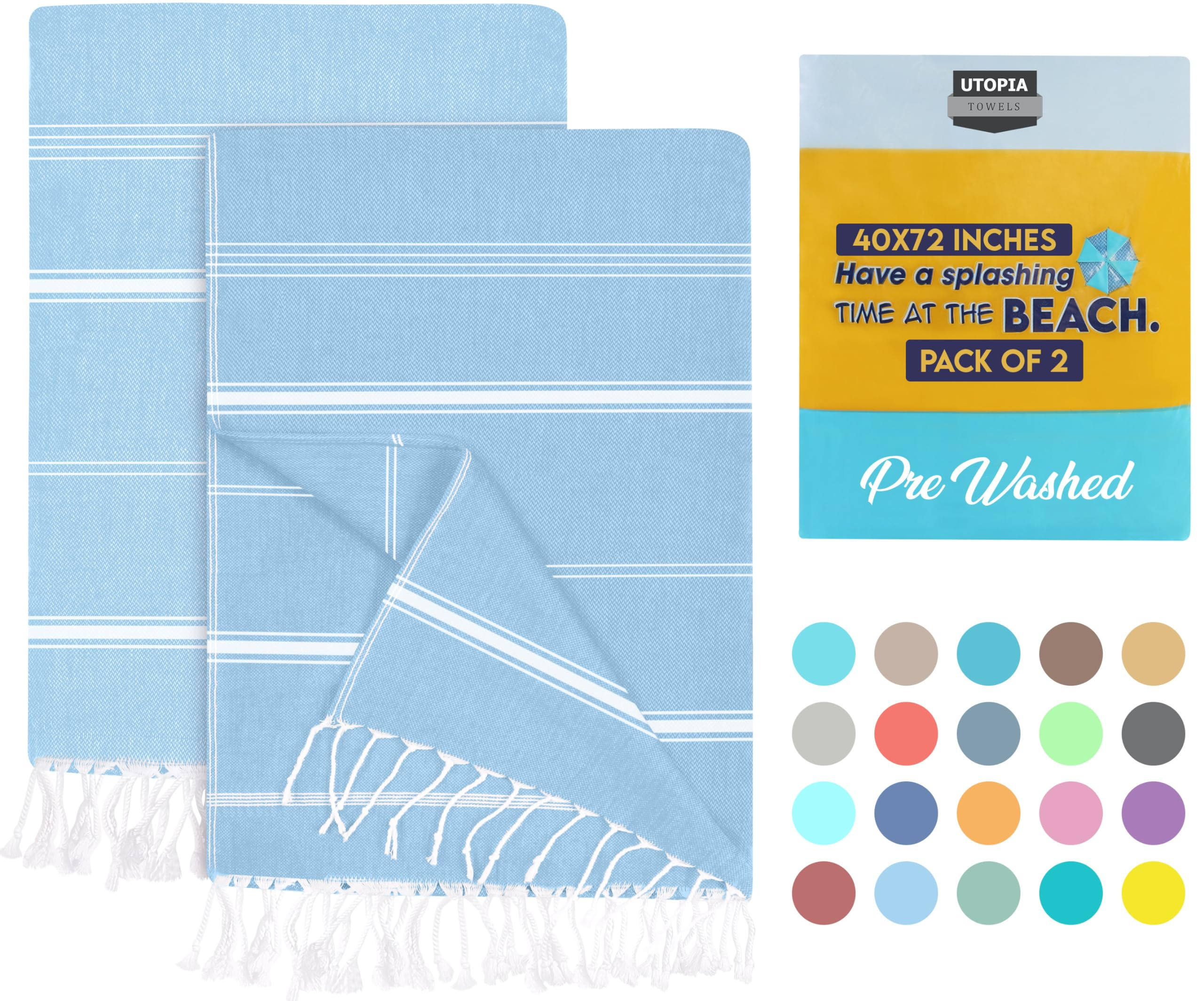 Utopia Towels Pack of 2 Turkish Beach Towel (40x72 Inches), Oversized 100% Cotton Sand Free Light... | Amazon (US)