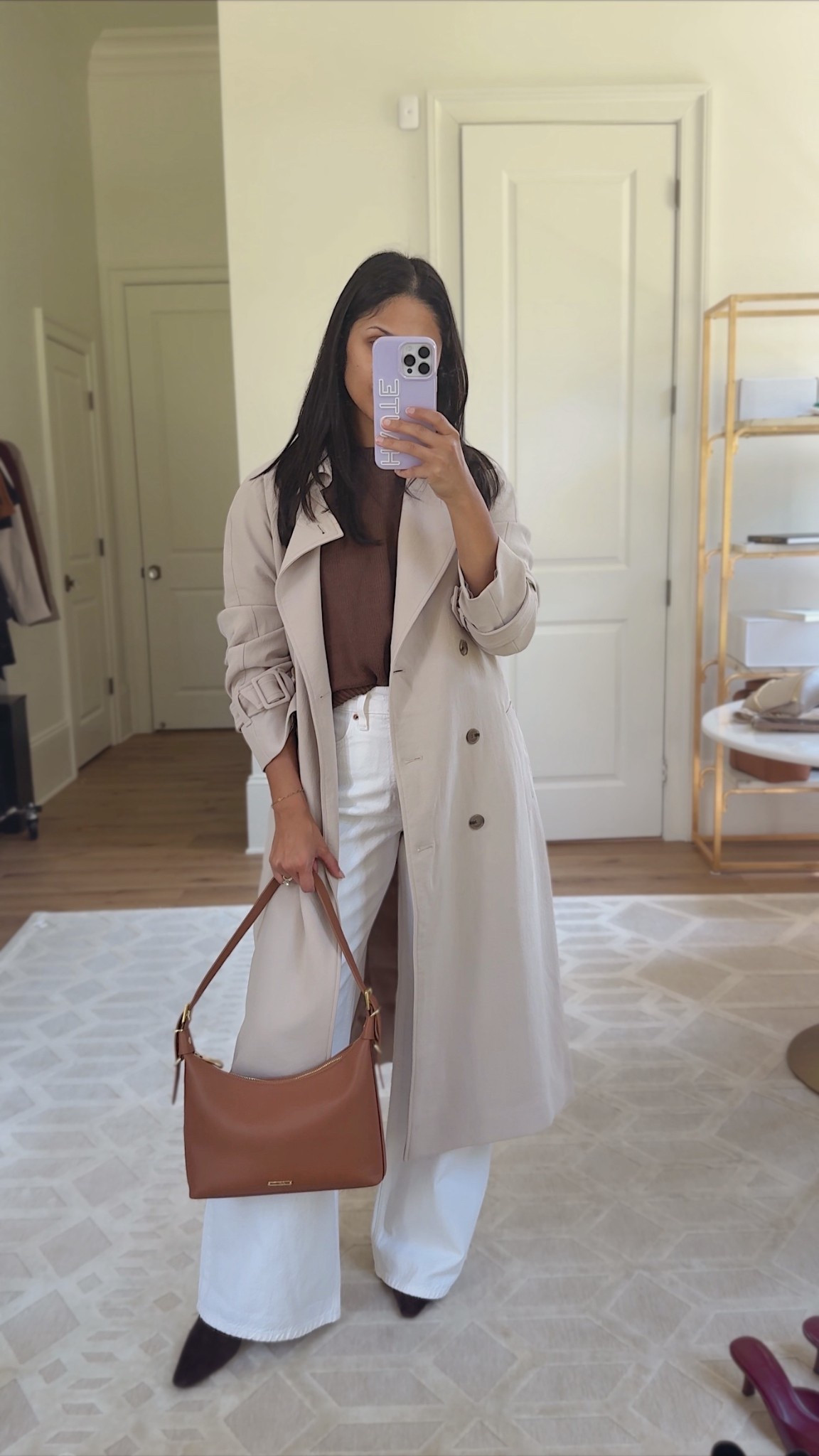 Majorly in love with this crepette trench coat because it doesn’t wrinkle. Also, these wide leg white jeans are so good for pairing with browns for fall to brighten up your look. Wearing size 26 regular in the jeans so I can wear with heels.
Take 20% OFF my sweater and jeans with code: AFKATHLEEN 

#LTKPetite #LTKFallSale #LTKItBag