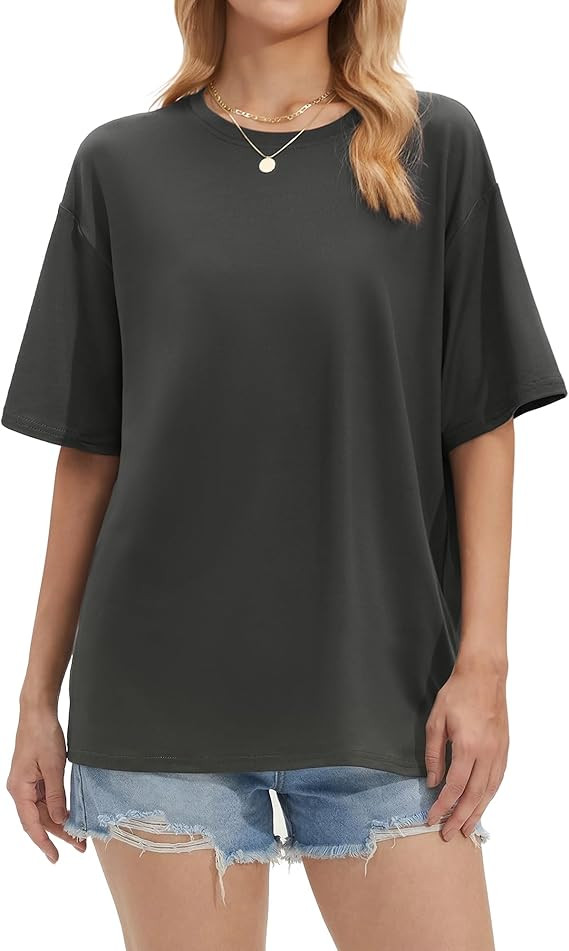 Stelle Non See Through Oversized T Shirts Women Crew Neck Short Sleeve Summer Tops Soft Basic Tee... | Amazon (US)