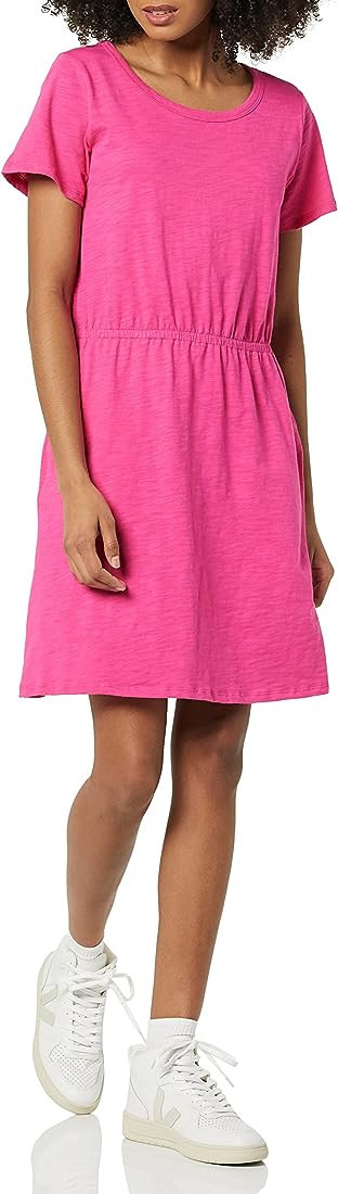 Amazon.com: Amazon Essentials Women's Short Sleeve Elastic Waist Cotton Jersey Minidress, Dark Pi... | Amazon (US)