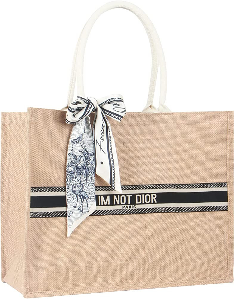 Large-Beach-Bag-Jute-Straw-Bag-Beach-Tote-Burlap-Shoulder-Reusable-Grocery-Shoulder-Handbag for W... | Amazon (US)