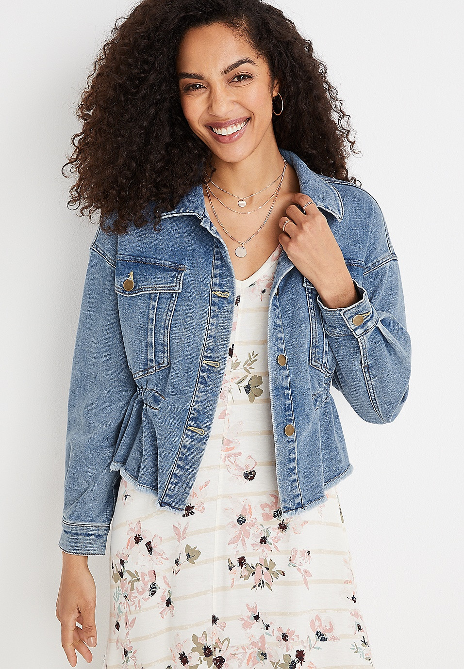 Cinch Waist Denim Crop Jacket | Maurices