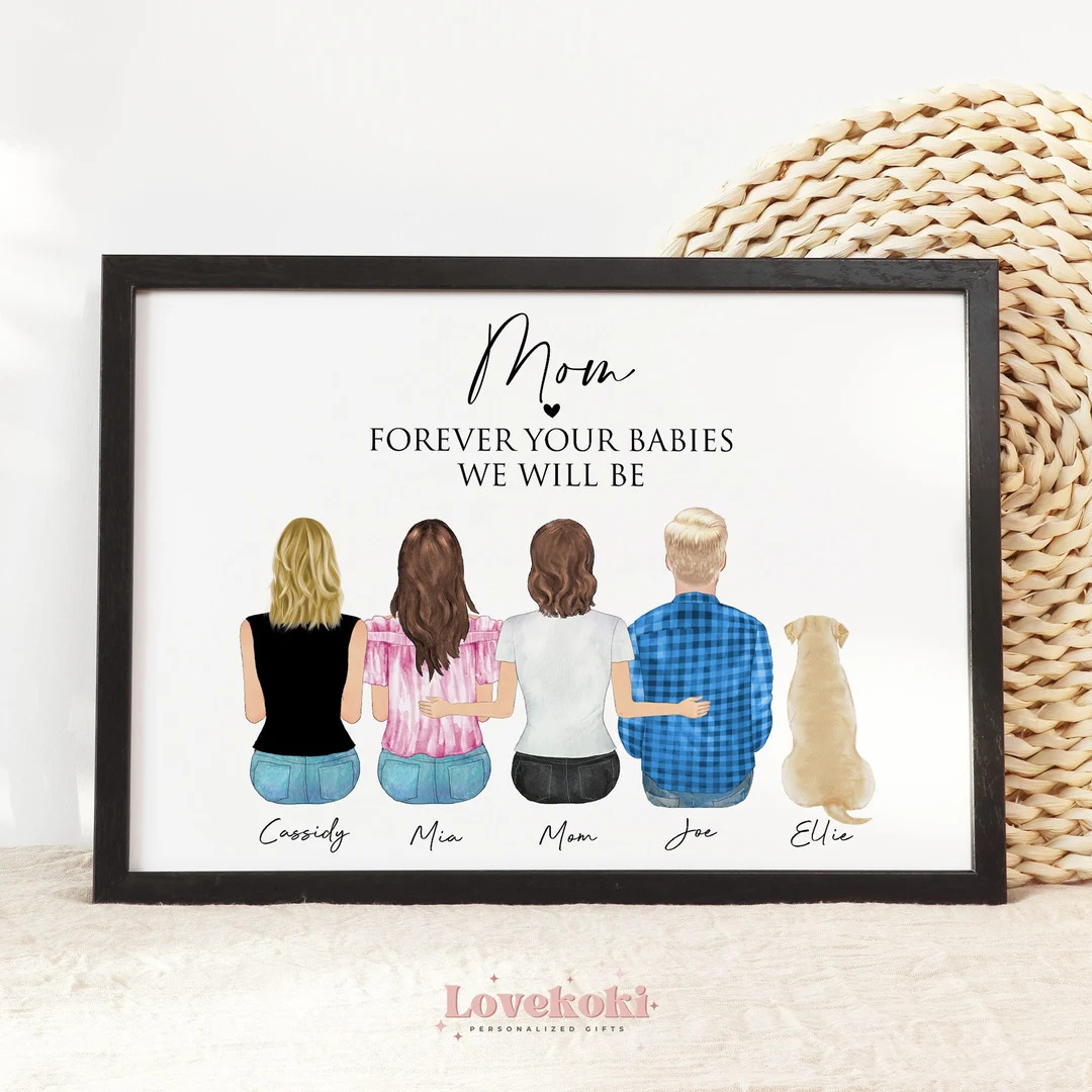 Mother's Day gift for Mom from Daughter or Son, Mom Birthday Gift, Custom Family Portrait Illustr... | Etsy (US)