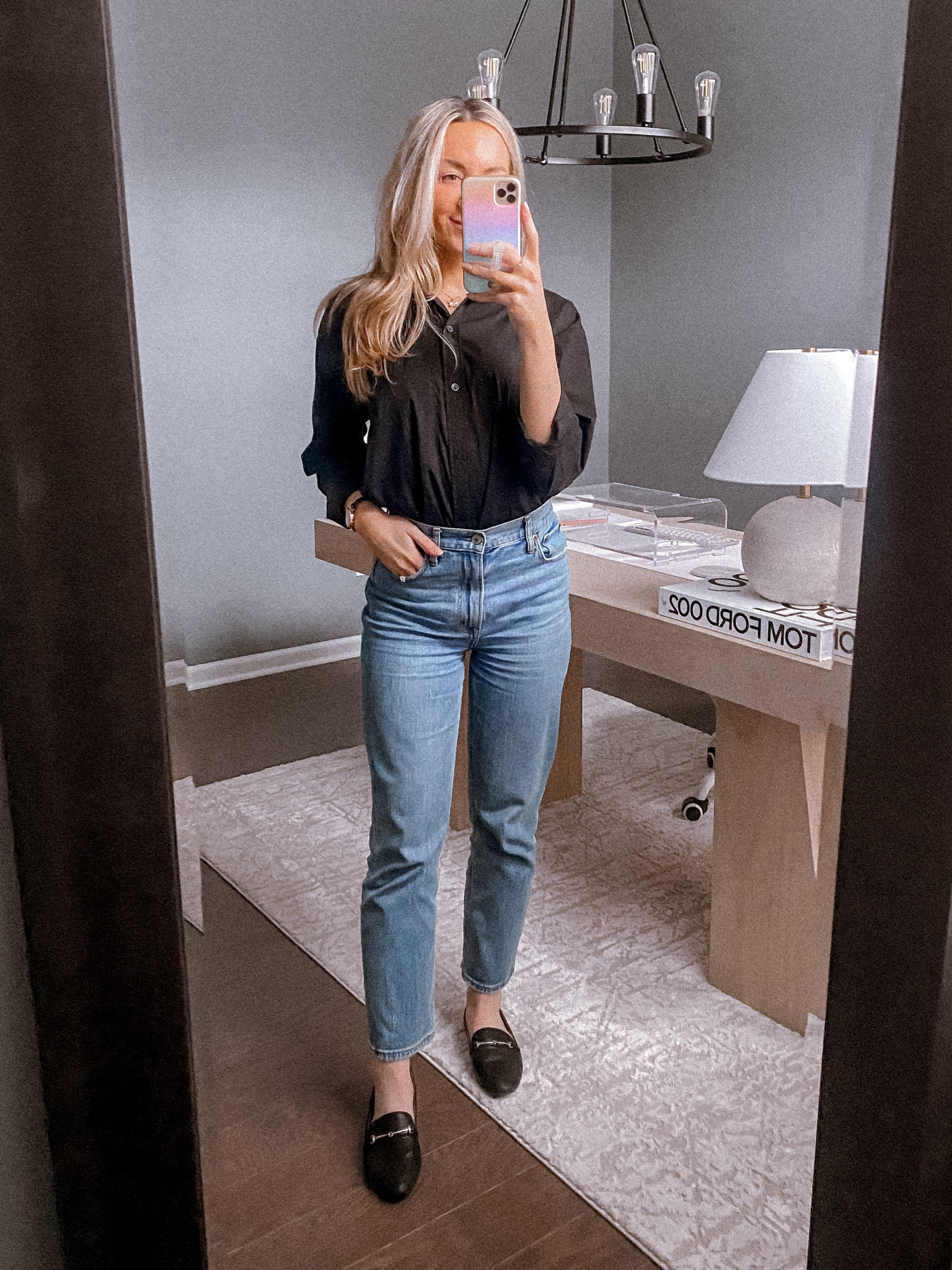 Friday workwear! Wearing a size 25 regular in the jeans and an XS in the shirt  

Abercrombie. 

#LTKfindsunder50 #LTKworkwear #LTKfindsunder100