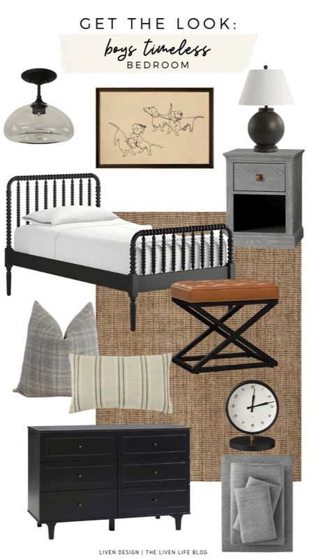 boys bedroom. neutral boys bedroom. traditional kids bedroom. spindle bed. plaid windowpane pillow. natural rug. Black dresser. leather ottoman. antique art. glass flush mount. 

#LTKSeasonal #LTKhome #LTKkids