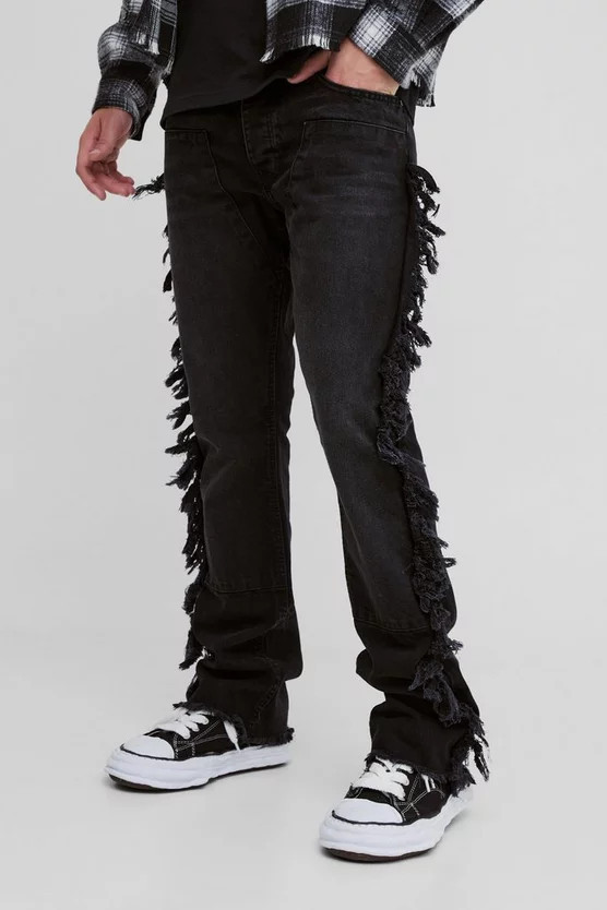 Slim Rigid Flare Frayed Carpenter Denim Jeans | boohooMAN (US & Canada)