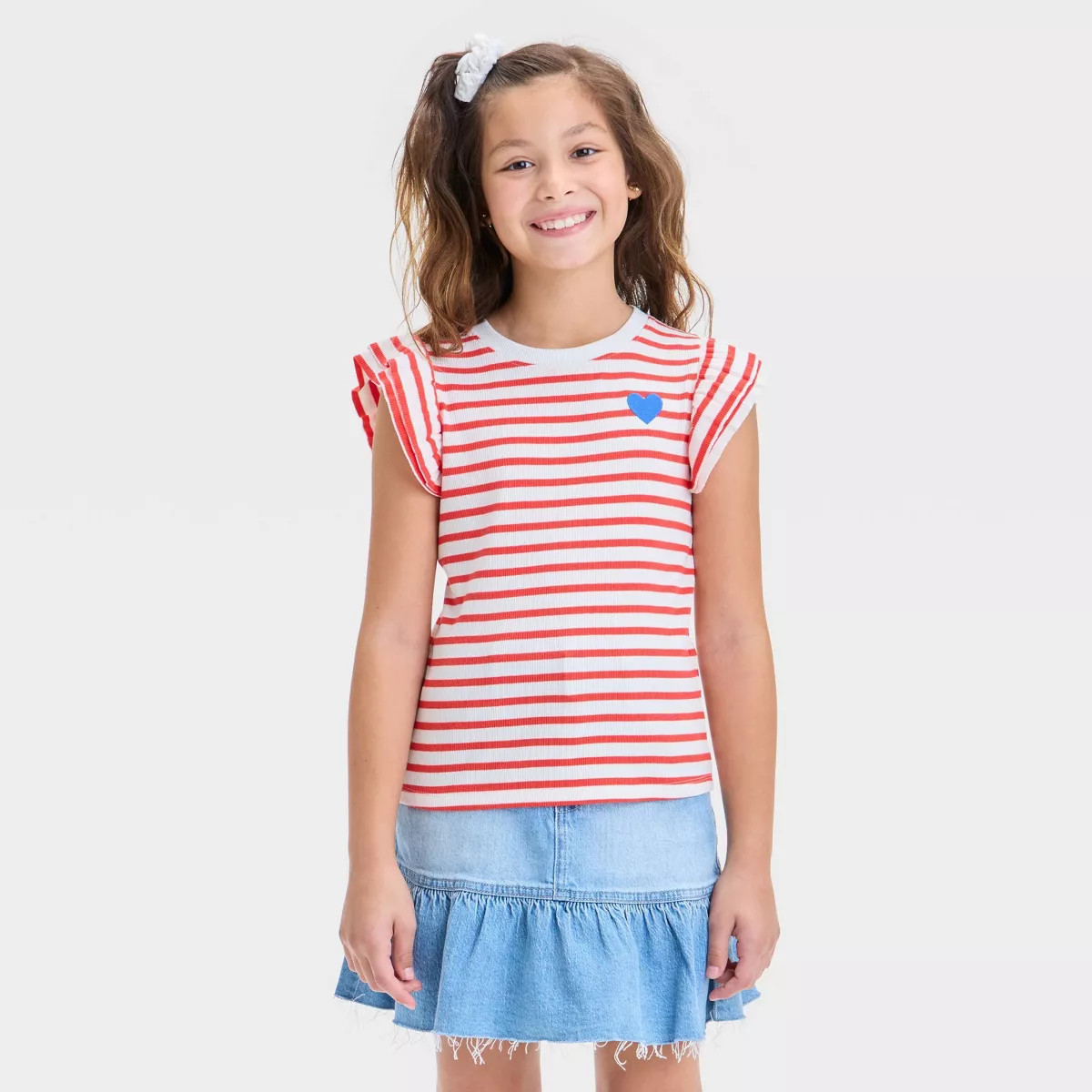 Girls' Short Ruffle Sleeve Striped Ribbed T-Shirt - Cat & Jack™ | Target