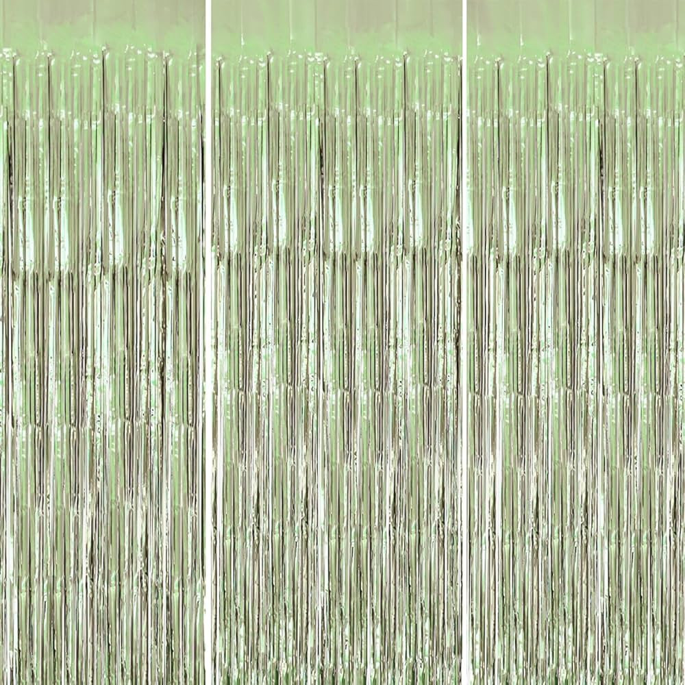 3 Pack Foil Fringe Backdrop - Light Green Shiny Tinsel Curtains for Party Decoration/Photo Booth ... | Amazon (US)