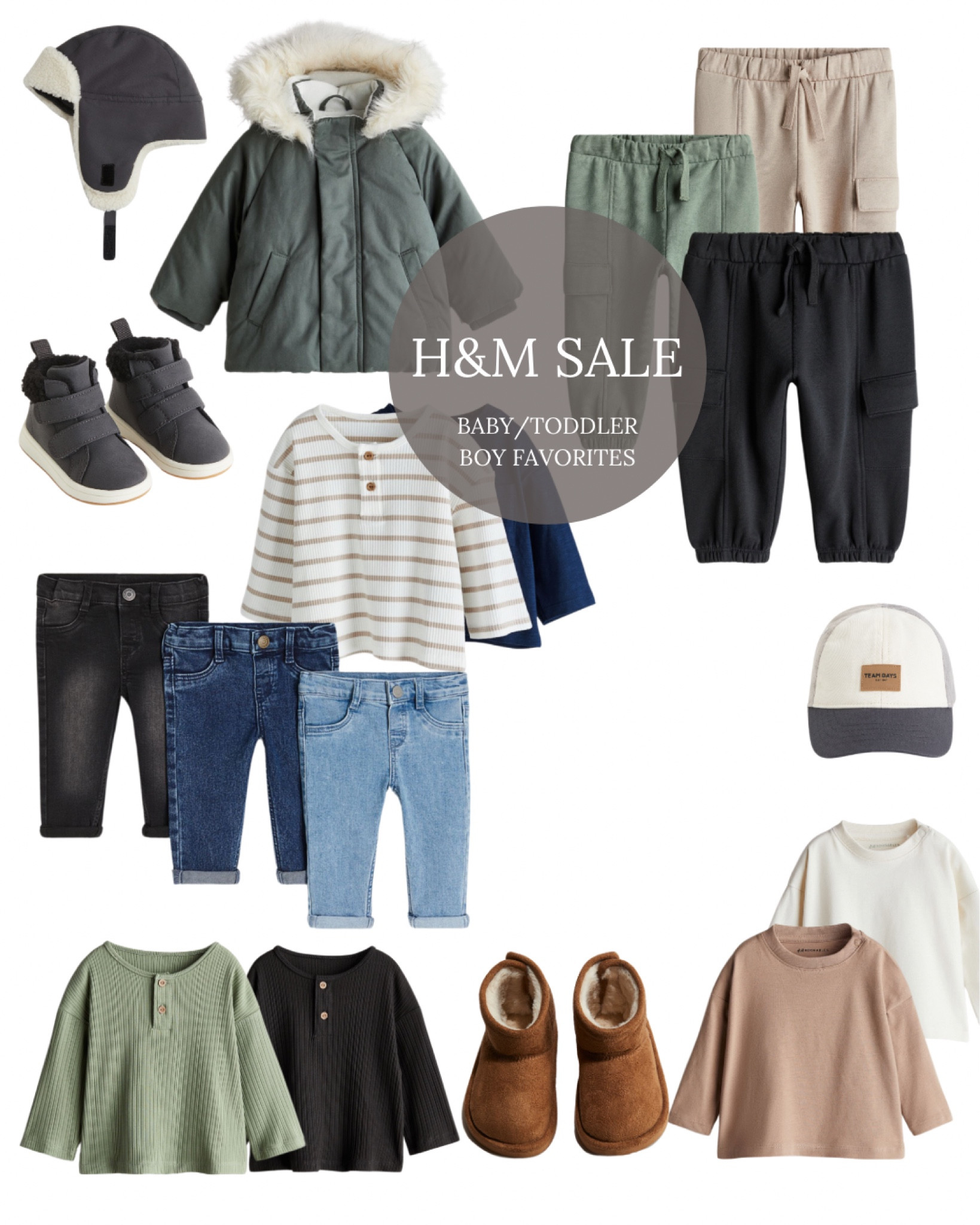 H&M Sale (15%, 20% or 25% off) still going!
Favorite baby and toddler clothes by far.
Basics, outerwear for cold weather and winter, sweatshirts, tshirts, joggers, denim, jeans, uggs, henlys, shoes, boots, cargos, long sleeve shirts, winter coat, parka, hat

#LTKBaby #LTKSaleAlert #LTKKids