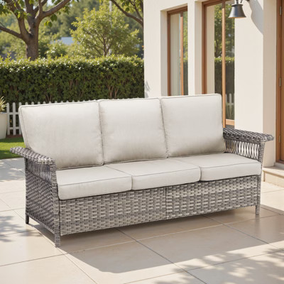Belord 79" Outdoor Patio Sofa, All-Weather Gray Wicker 3-Seater Couch with 5-Inch Wide Armrests and Thick Cushions for Porch, Deck, or Backyard | Target