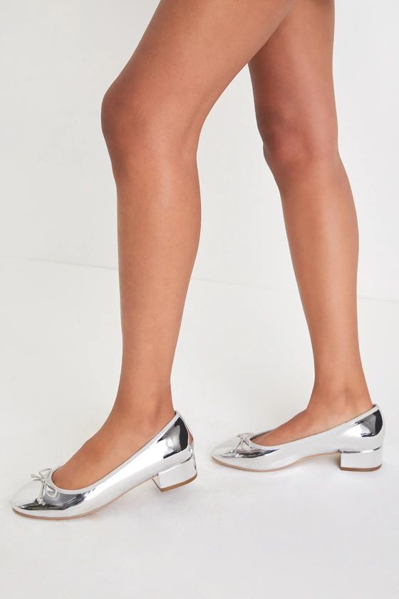 Cherish Silver Patent Bow Low Heel Pumps | Lulus (US)