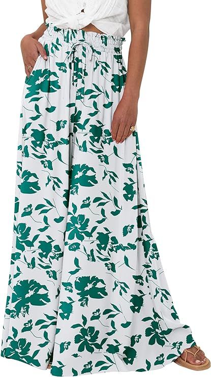 PRETTYGARDEN Women's 2024 Summer Wide Leg Palazzo Pants High Waisted Flowy Pockets Trendy Casual ... | Amazon (US)