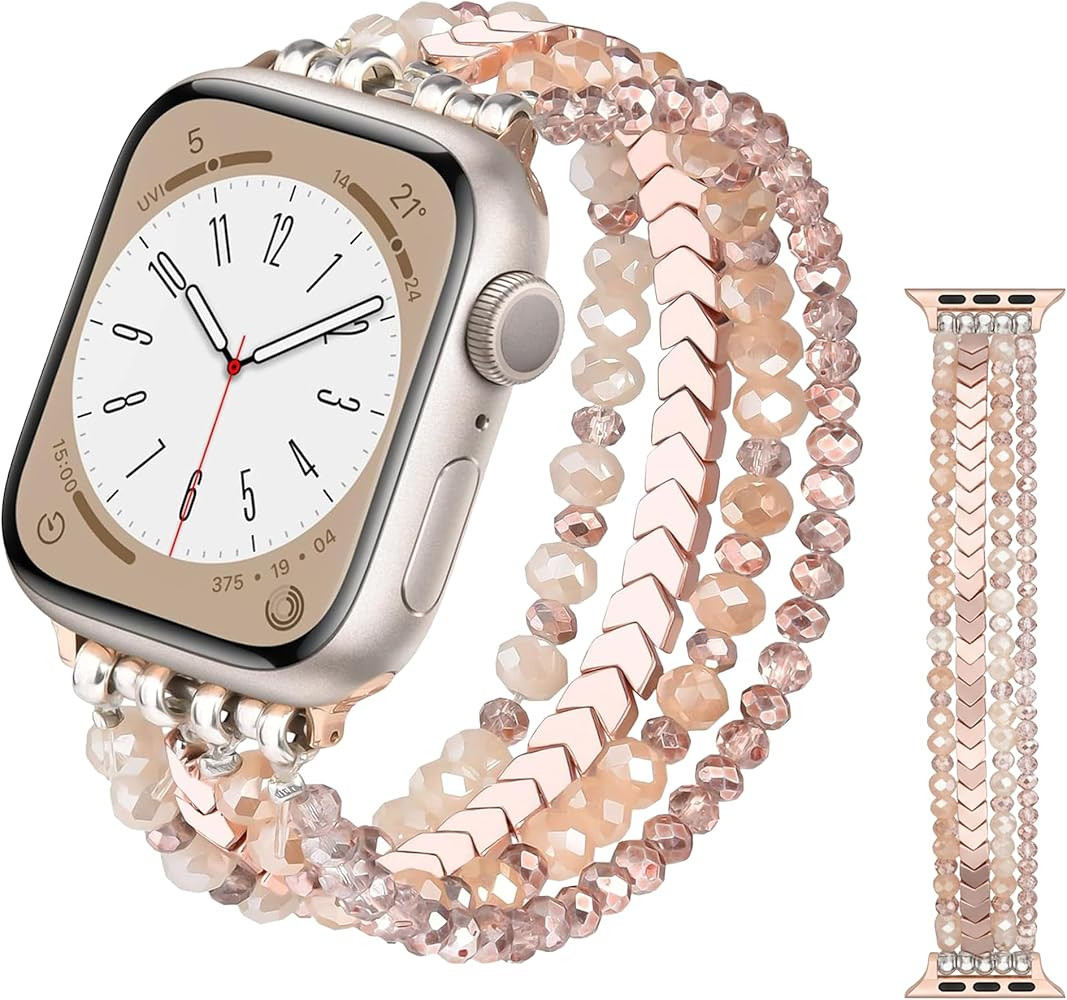 Gemstone beaded Watch Band for Women, Dainty Bracelet, Stylish & Fancy Strap for Apple Watch Seri... | Amazon (US)