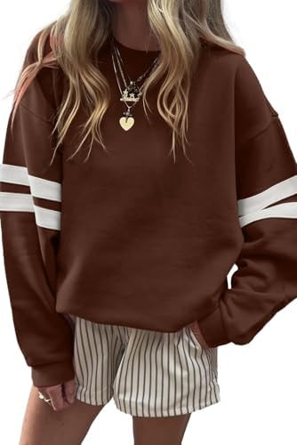 KevaMolly Womens Varsity Striped Oversized Sweatshirt Drop Shoulder Long Sleeve Casual Fashion Pu... | Amazon (US)