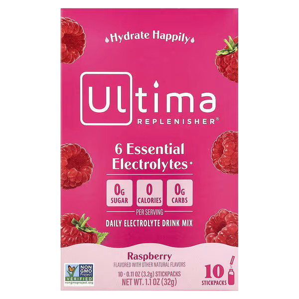 Ultima Replenisher, 6 Essential Electrolytes, Daily Electrolyte Drink Mix, Raspberry, 10 Stickpac... | iHerb