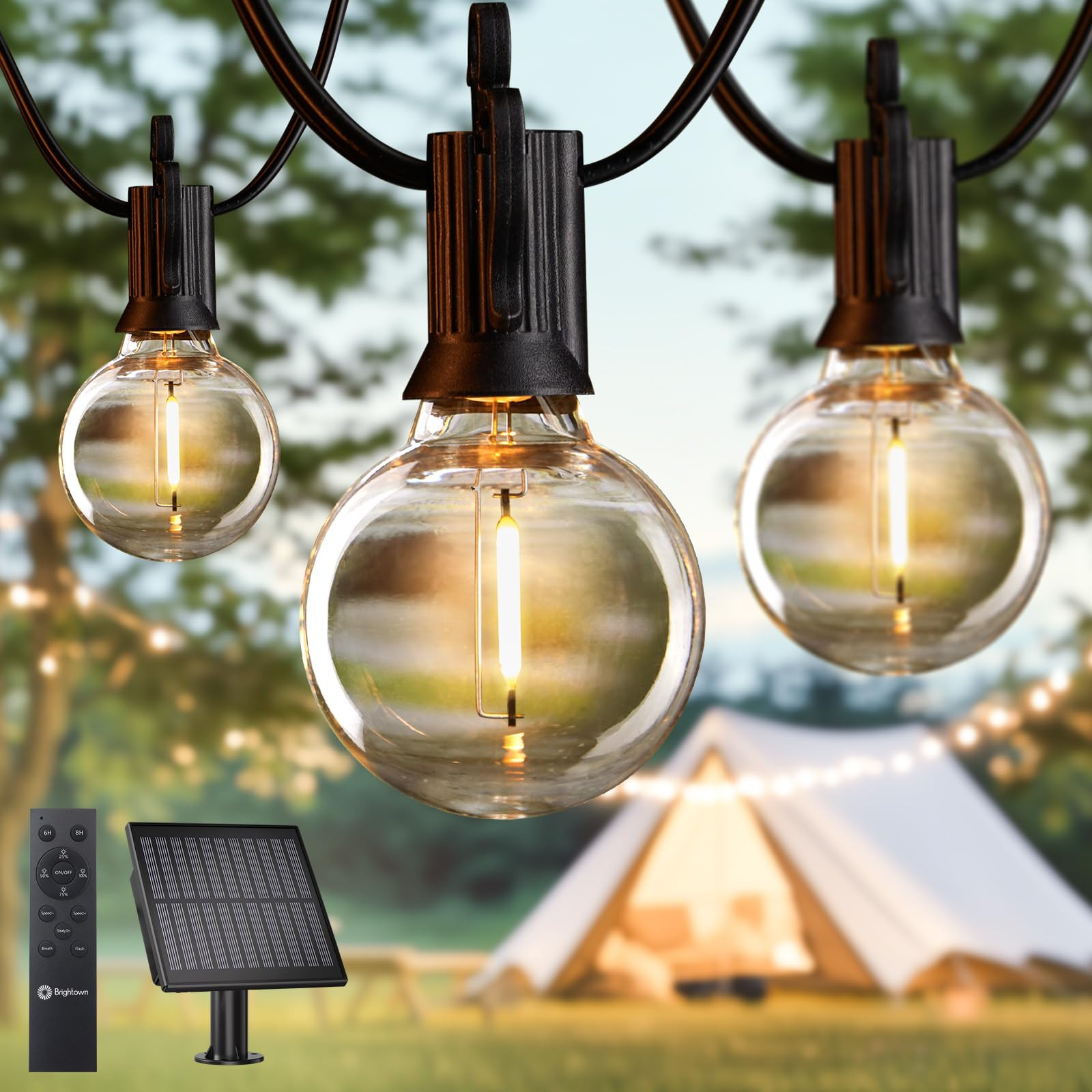 Brightown Solar String Lights Outdoor Waterproof with Remote Cable Ties and Hooks, 38FT Patio Lig... | Amazon (US)
