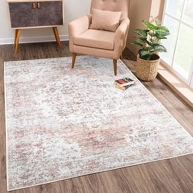 Bloom Rugs Washable Non-Slip 3' x 5' Rug - Ivory/Blush Traditional Area Rug for Living Room, Bedr... | Amazon (US)