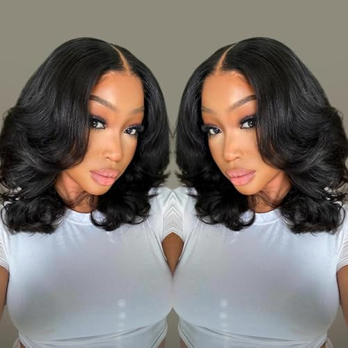 Douyin Wear and Go Glueless Wigs Human Hair Pre Plucked Pre Cut Body Wave 2x6 Hd Lace Closure 12 Inch Drawstring Middle Part Bob Wig Human Hair Short 180 Dentisty Lace Front Wigs for Black Women | Amazon (US)