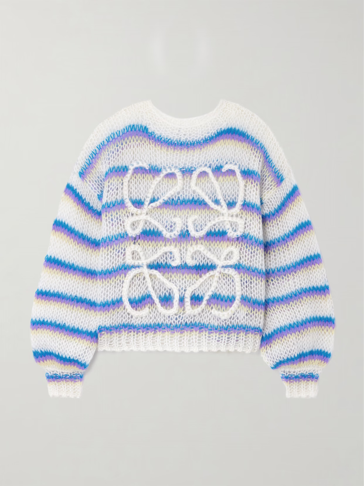 LOEWE - Anagram Embroidered Striped Mohair-blend Sweater - White | NET-A-PORTER (US)
