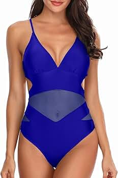 Holipick Women Sexy One Piece Swimsuits Mesh Bathing Suits Plunge V Neck Monokini Cutout Swimwear | Amazon (US)