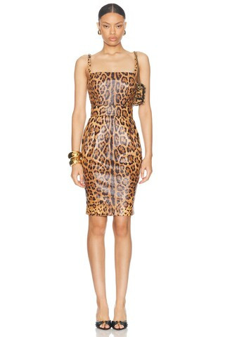Dolce & Gabbana Leather Leopard Print Dress in Brown | FWRD 