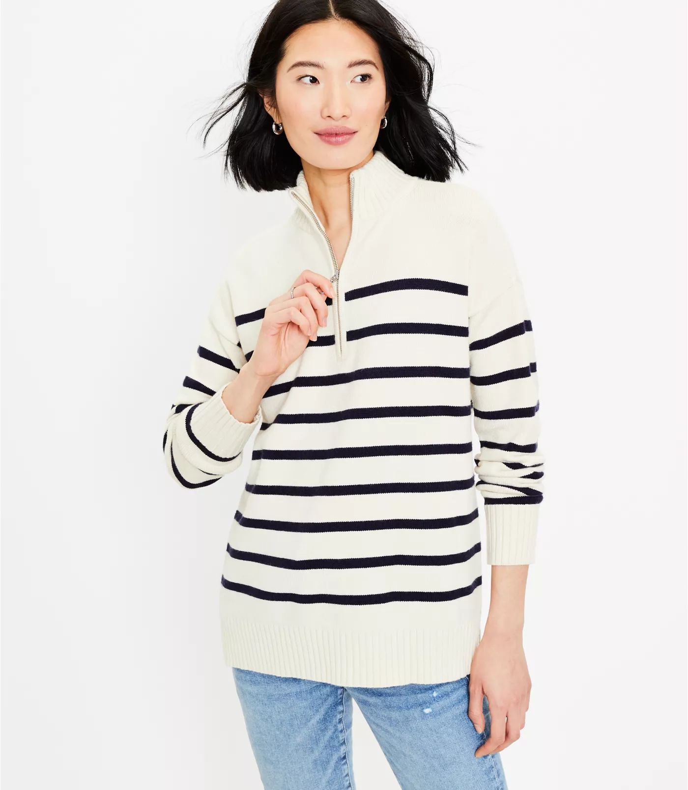 Striped Zip Tunic Sweater | LOFT | LOFT
