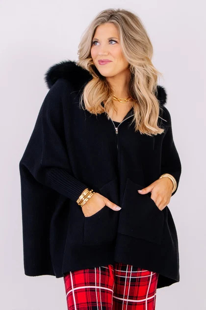 MITCHIE'S Aimee Black Fox Fur Poncho | The Willow Tree